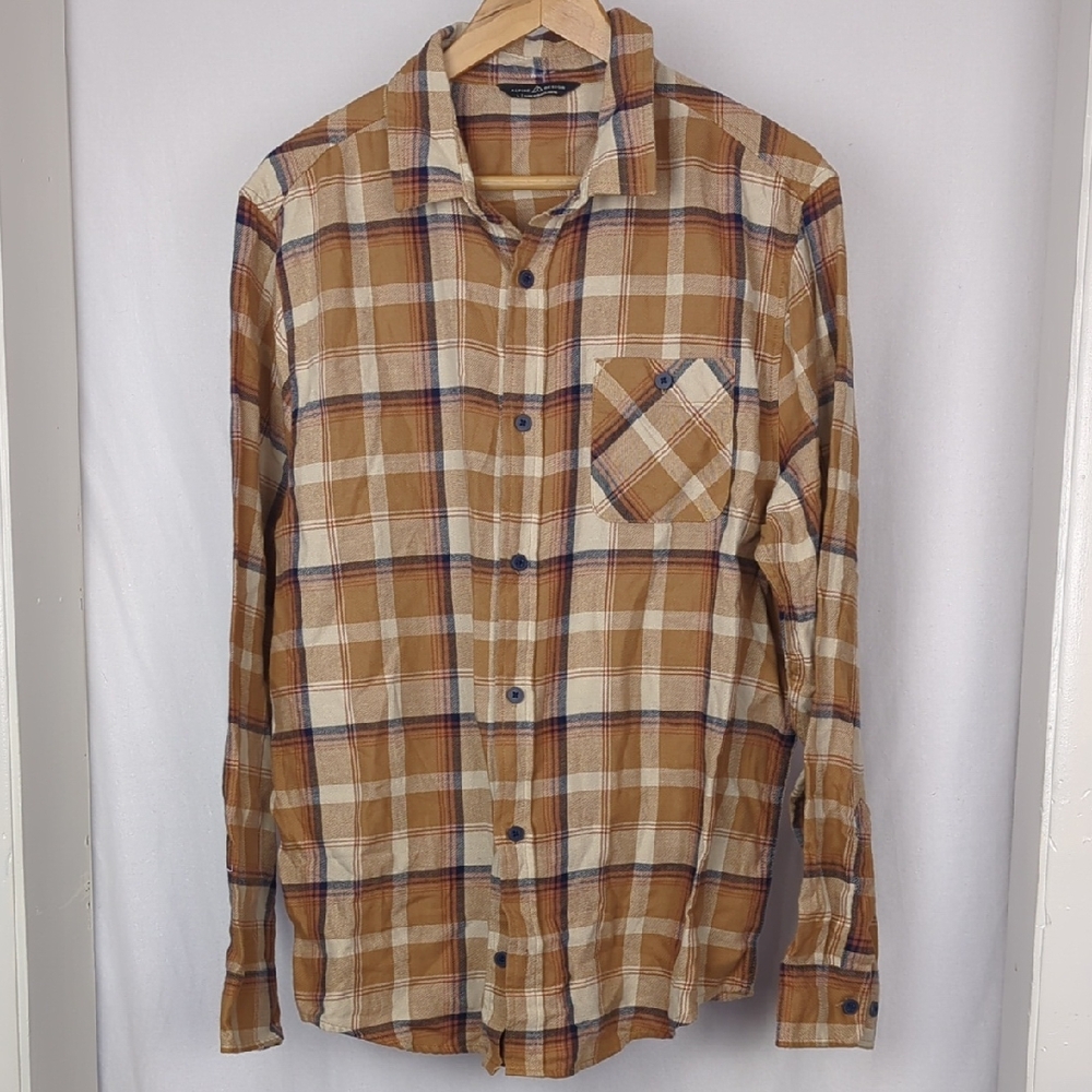 ALPINE DESIGN Men's Large Tan Plaid Flannel Button Down Shirt